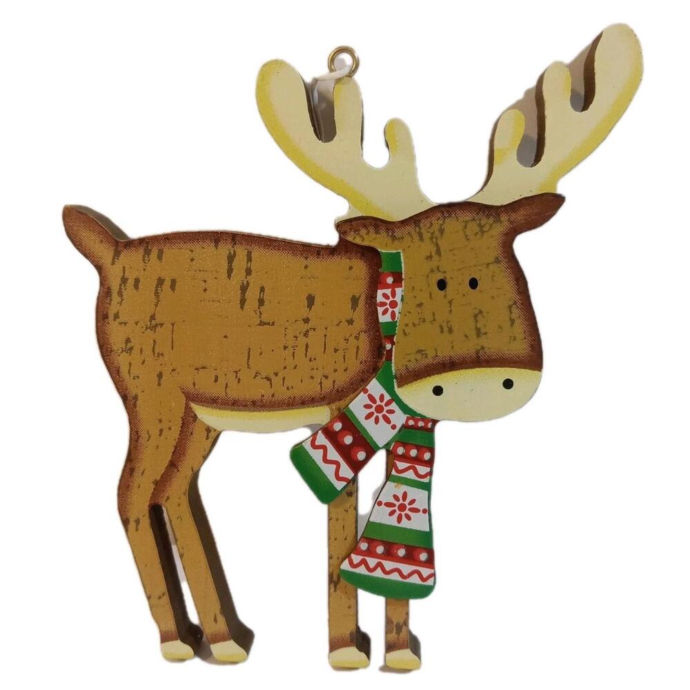 Xuan Wei Craft Manufactory 3D Christmas Wooden Ornaments Santa Reindeer Lot Of 2 - Picture 4 of 7